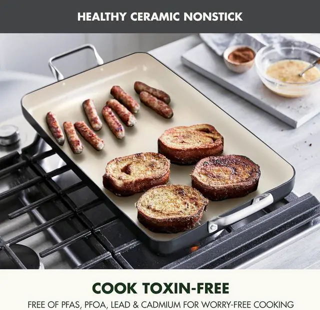 Alt view image 2 of 7 - GreenPan 18" x 11" Double Burner Griddle Pan, Hard Anodized Healthy Ceramic Nonstick PFAS-Free, Stainless Steel Handles, Stovetop Cooking, Dishwasher Safe, Oven & Broiler Safe Cookware, Black