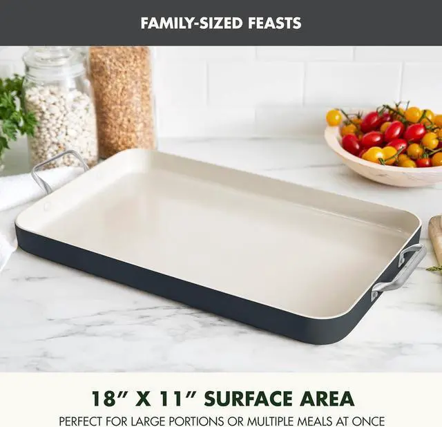 Alt view image 5 of 7 - GreenPan 18" x 11" Double Burner Griddle Pan, Hard Anodized Healthy Ceramic Nonstick PFAS-Free, Stainless Steel Handles, Stovetop Cooking, Dishwasher Safe, Oven & Broiler Safe Cookware, Black
