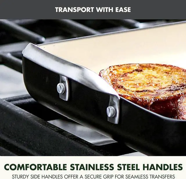 Alt view image 7 of 7 - GreenPan 18" x 11" Double Burner Griddle Pan, Hard Anodized Healthy Ceramic Nonstick PFAS-Free, Stainless Steel Handles, Stovetop Cooking, Dishwasher Safe, Oven & Broiler Safe Cookware, Black