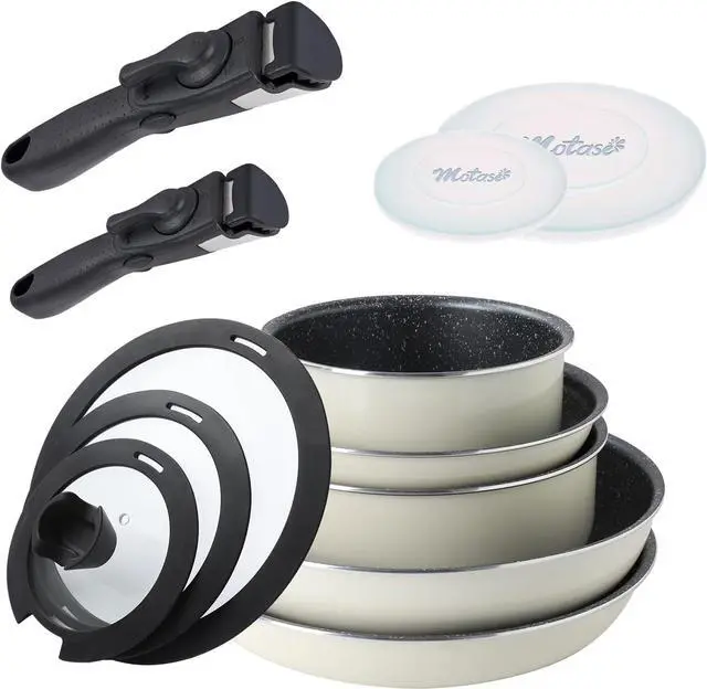 Main image of 12pcs Pots and Pans Set, Nonstick Cookware Sets Detachable Handle, Induction Kitchen Cookware Set Non Stick with Removable Handle, RV Cookware Set, Oven Safe, White