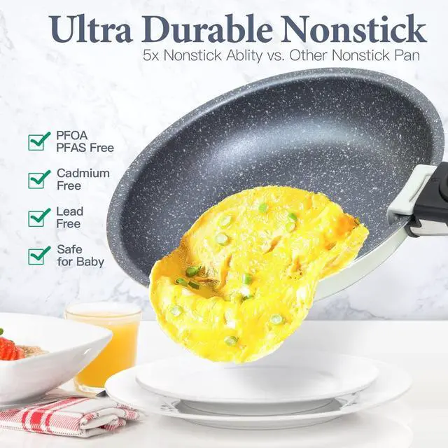 Alt view image 3 of 6 - 12pcs Pots and Pans Set, Nonstick Cookware Sets Detachable Handle, Induction Kitchen Cookware Set Non Stick with Removable Handle, RV Cookware Set, Oven Safe, White