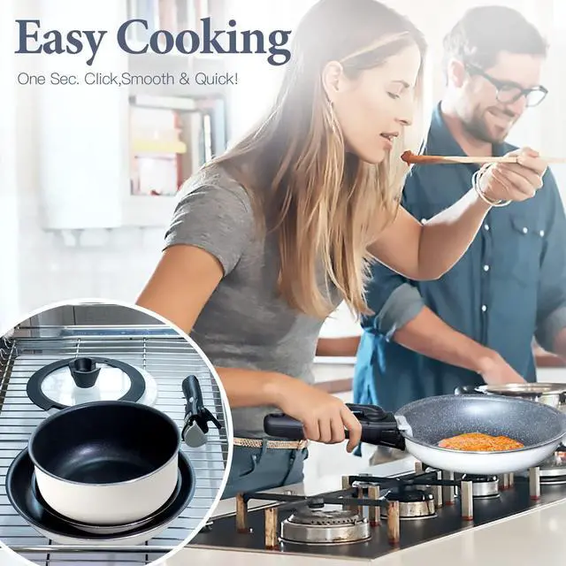 Alt view image 6 of 6 - 12pcs Pots and Pans Set, Nonstick Cookware Sets Detachable Handle, Induction Kitchen Cookware Set Non Stick with Removable Handle, RV Cookware Set, Oven Safe, White