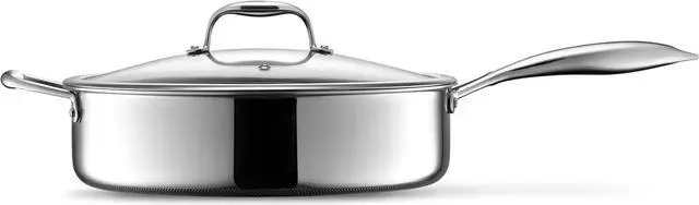 Alt view image 2 of 6 - HexClad Hybrid Nonstick 5.5 Qt Deep Sauté Pan and Lid, Dishwasher and Oven-Safe, Compatible with All Cooktops