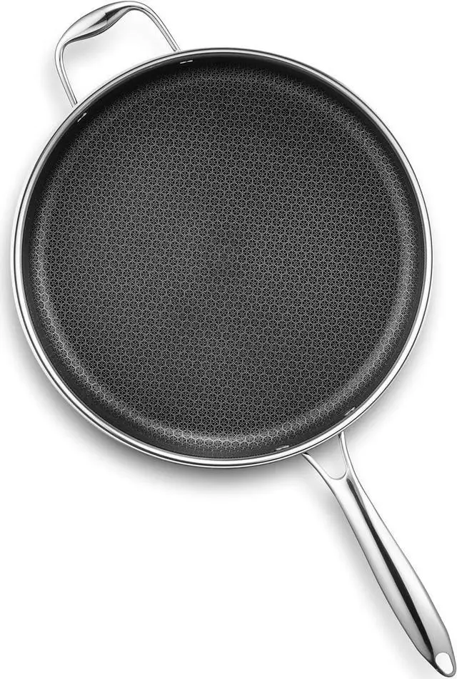 Alt view image 3 of 6 - HexClad Hybrid Nonstick 5.5 Qt Deep Sauté Pan and Lid, Dishwasher and Oven-Safe, Compatible with All Cooktops