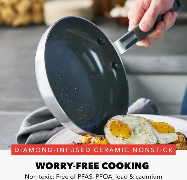 Alt view image 2 of 7 - GreenPan x Bobby Flay Stainless Steel 8 & 10 Frying Pan Skillet Set, Professional Grade Tri Ply, PFAS-Free Ceramic Nonstick, Induction Suitable, Dishwasher & Oven Safe, Stay Cool Handle