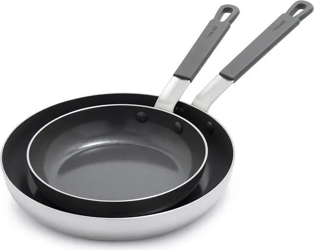 Main image of GreenPan x Bobby Flay Stainless Steel 8 & 10 Frying Pan Skillet Set, Professional Grade Tri Ply, PFAS-Free Ceramic Nonstick, Induction Suitable, Dishwasher & Oven Safe, Stay Cool Handle