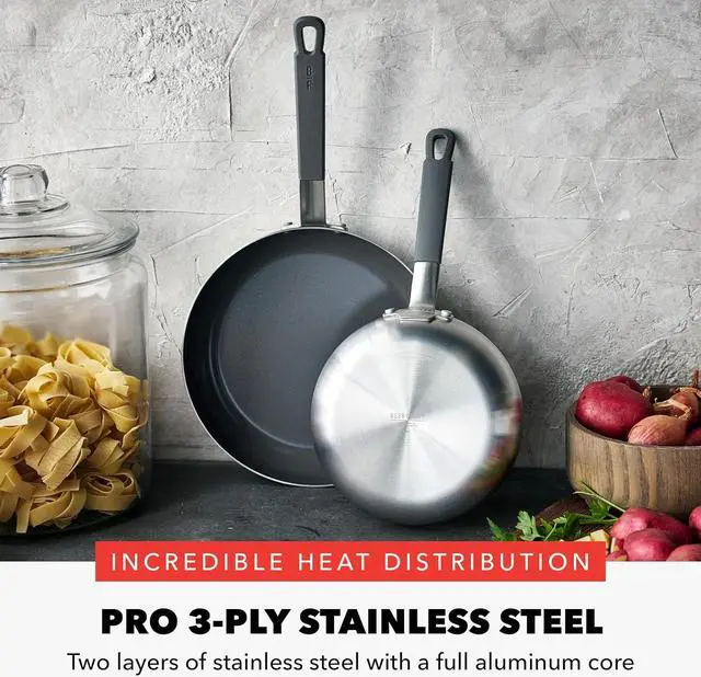 Alt view image 3 of 7 - GreenPan x Bobby Flay Stainless Steel 8 & 10 Frying Pan Skillet Set, Professional Grade Tri Ply, PFAS-Free Ceramic Nonstick, Induction Suitable, Dishwasher & Oven Safe, Stay Cool Handle