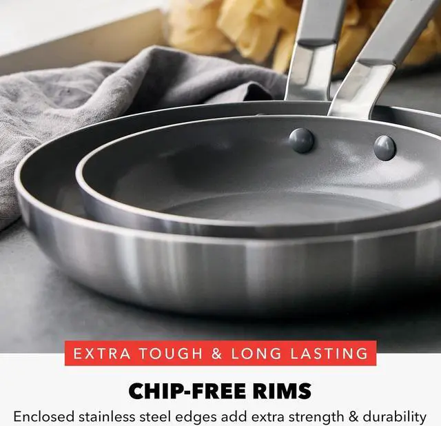 Alt view image 7 of 7 - GreenPan x Bobby Flay Stainless Steel 8 & 10 Frying Pan Skillet Set, Professional Grade Tri Ply, PFAS-Free Ceramic Nonstick, Induction Suitable, Dishwasher & Oven Safe, Stay Cool Handle