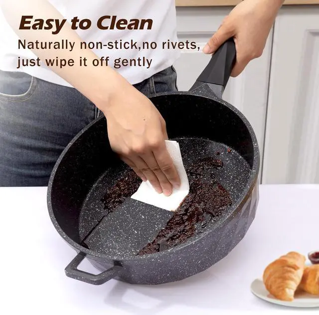 Alt view image 6 of 7 - Nonstick Deep Frying Pan Skillet with Lid, 12 Inch Large Skillet, 5 Quarts Saute Pan, Granite Stone Non Stick Cooking Pan, Induction Compatible, PFOA Free