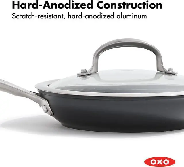 Alt view image 2 of 7 - OXO Good Grips Pro, 9.5" Frying Pan Kitchen Skillet with Lid, 3-Layered German Engineered Nonstick Coating, Dishwasher Safe, Oven & Broiler Safe, Stainless Steel Handle, Black