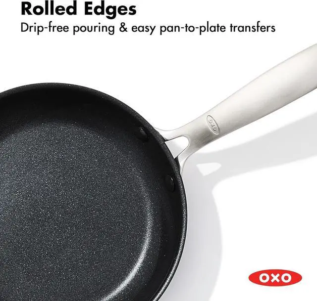 Alt view image 6 of 7 - OXO Good Grips Pro, 9.5" Frying Pan Kitchen Skillet with Lid, 3-Layered German Engineered Nonstick Coating, Dishwasher Safe, Oven & Broiler Safe, Stainless Steel Handle, Black