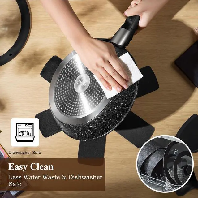 Alt view image 6 of 7 - 20 Pcs Pots and Pans Set Non Stick, Ceramic Cookware Set Detachable Handle, RV Kitchen Cooking Set Removeable Handles, Oven Safe, Induction Ready, Stackable Non-stick, Black