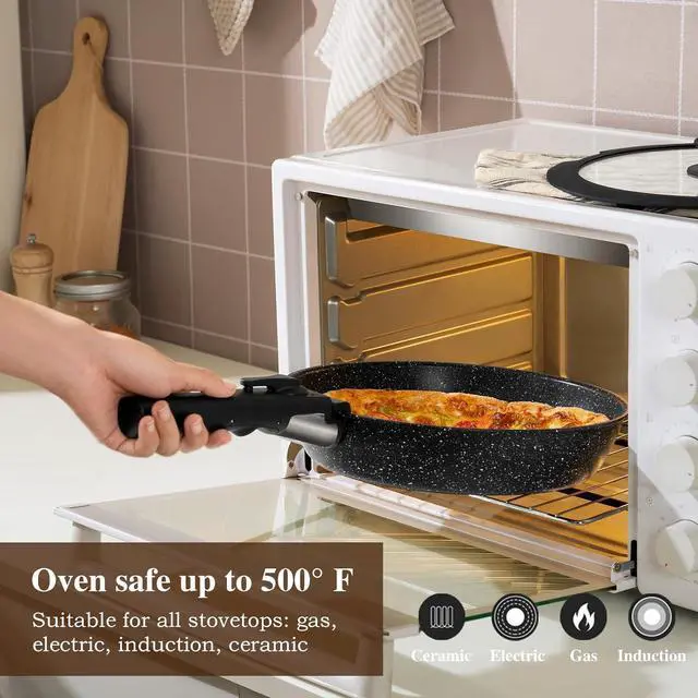 Alt view image 7 of 7 - 20 Pcs Pots and Pans Set Non Stick, Ceramic Cookware Set Detachable Handle, RV Kitchen Cooking Set Removeable Handles, Oven Safe, Induction Ready, Stackable Non-stick, Black
