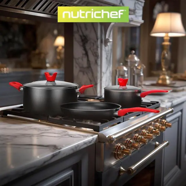 Alt view image 6 of 7 - NutriChef 21-Piece Nonstick Cookware Set - Includes Saucepans, Skillets, Round & Square Baking Pans, Loaf & Muffin Pans, Pizza Crisper, Cookie Sheet, & Silicone Utensils - Complete Kitchen Set