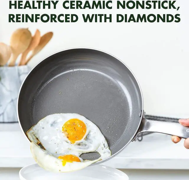 Alt view image 2 of 7 - GreenPan Chatham Tri-Ply Stainless Steel Healthy Ceramic Nonstick 10" Frying Pan Skillet, PFAS-Free, Induction Suitable, Dishwasher Safe, Silver