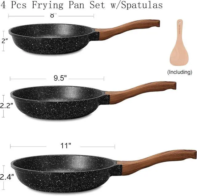 Alt view image 2 of 7 - ESLITE LIFE Nonstick Ceramic Frying Pans Skillets Set, Non-Toxic Egg Omelette Kitchen Cooking Pans Compatible with All Stovetops (Gas, Electric & Induction), PTFE & PFOA Free (Black)