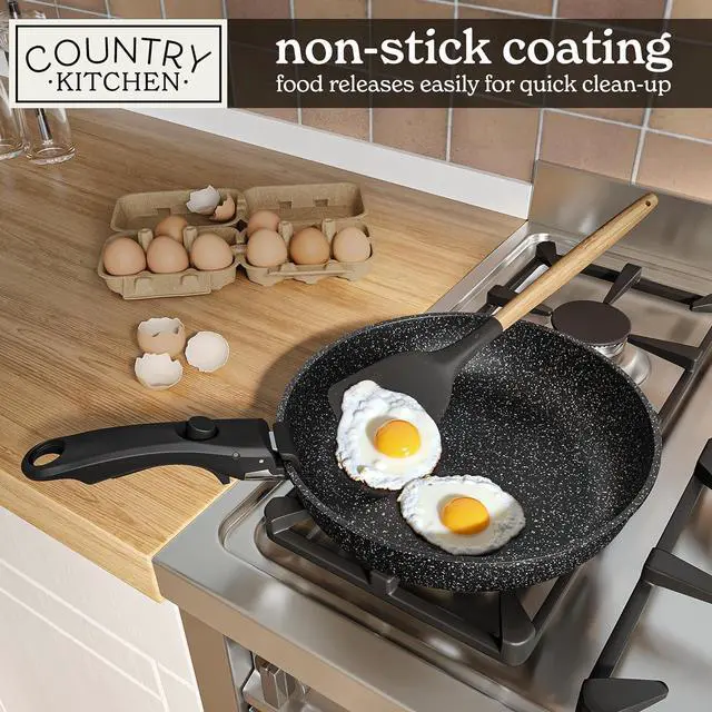 Alt view image 4 of 7 - Country Kitchen Cookware Set with Removable Handle, Oven & RV Safe Pots and Pans Set, Black, Original