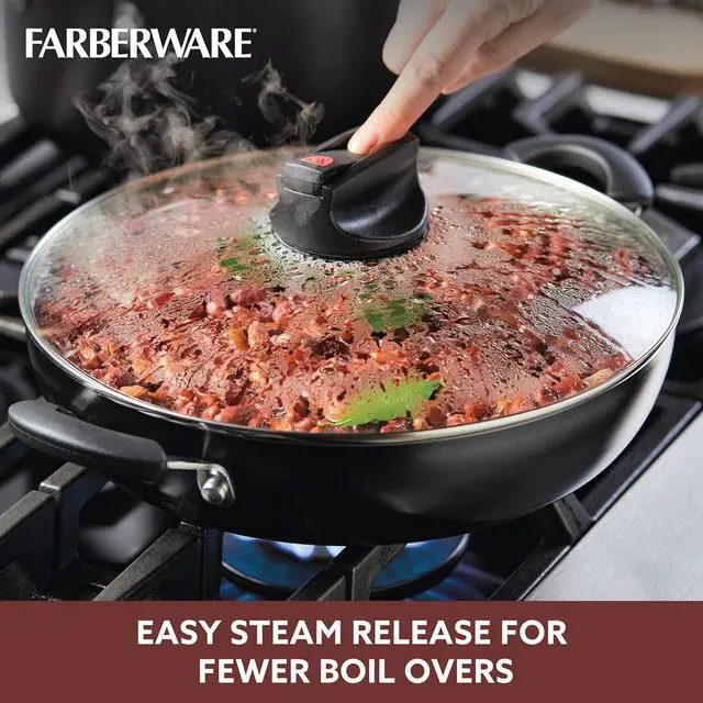 Alt view image 6 of 7 - Farberware Smart Control Nonstick Frying/Skillet/Everything Pan with Lid and Side Handles, 11.25 Inch, Black