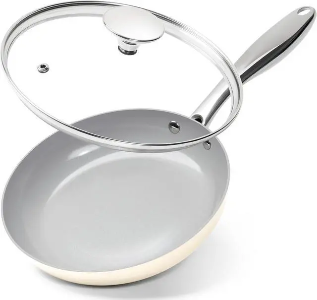 Main image of MICHELANGELO Non Stick Frying Pans - 8 Inch Nonstick Frying Pan with Lid, Small Frying Pan Nonstick, Non Toxic Frying Pan, Ceramic-Coated, Beige