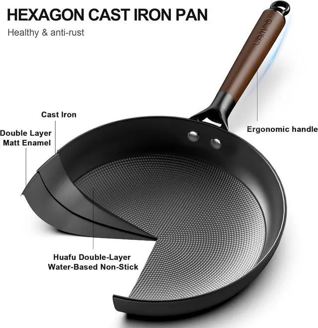 Alt view image 2 of 7 - Cast Iron Skillet, 8 Inch Non Stick Frying Pans with Removable Handle Skillet, Egg Pan Nonstick Cooking Pan, Oven Safe Dishwasher Safe