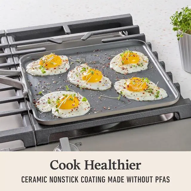 Alt view image 4 of 6 - Calphalon® Premier Ceramic Nonstick 11" Square Griddle, Mushroom Grey