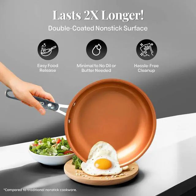 Alt view image 4 of 7 - Gotham Steel 20 Pc Pots and Pans Set, Bakeware Set, Ceramic Cookware Set for Kitchen, Long Lasting Non Stick Pots and Pans Set with Lids Dishwasher / Oven Safe, Non Toxic-Copper