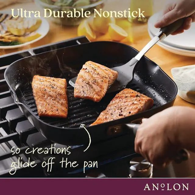 Alt view image 3 of 7 - Anolon Advanced Home Hard Anodized Nonstick Deep Square Grill/Griddle Pan with Pour Spouts, 11 Inch, Onyx