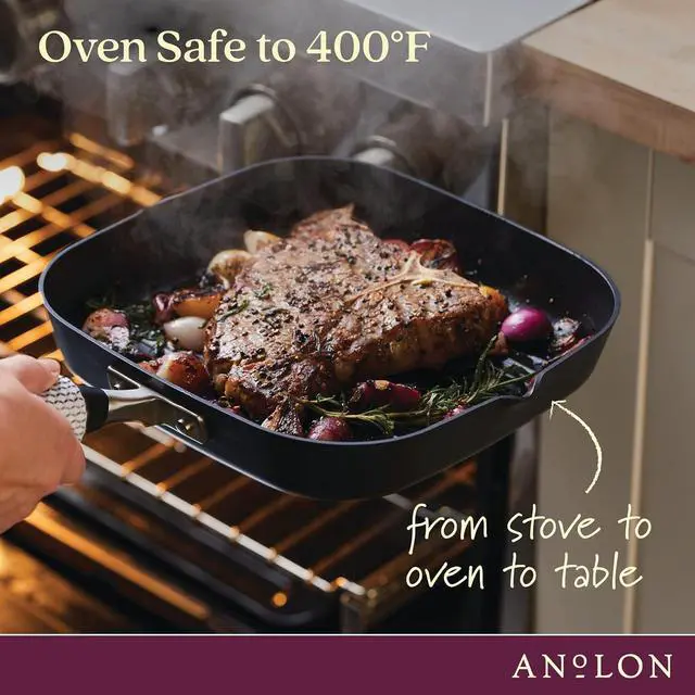 Alt view image 5 of 7 - Anolon Advanced Home Hard Anodized Nonstick Deep Square Grill/Griddle Pan with Pour Spouts, 11 Inch, Onyx