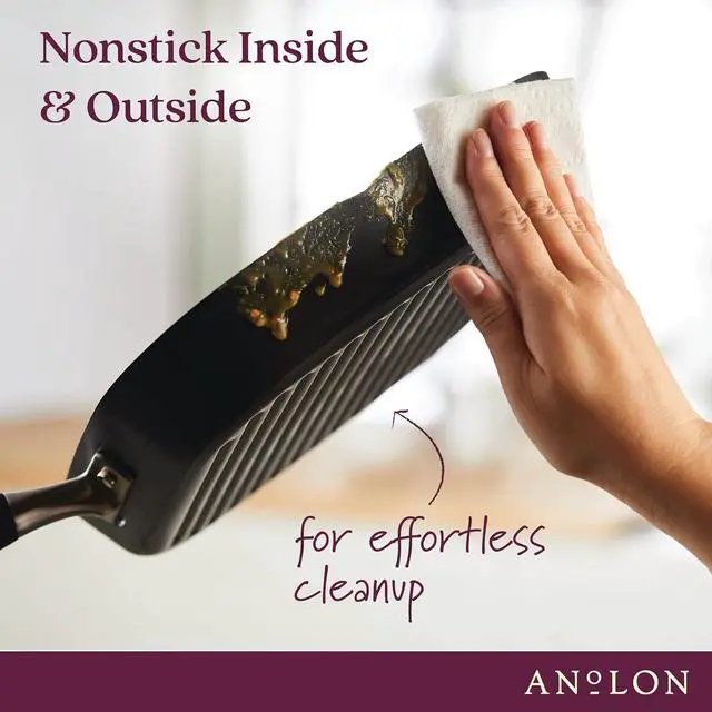 Alt view image 6 of 7 - Anolon Advanced Home Hard Anodized Nonstick Deep Square Grill/Griddle Pan with Pour Spouts, 11 Inch, Onyx