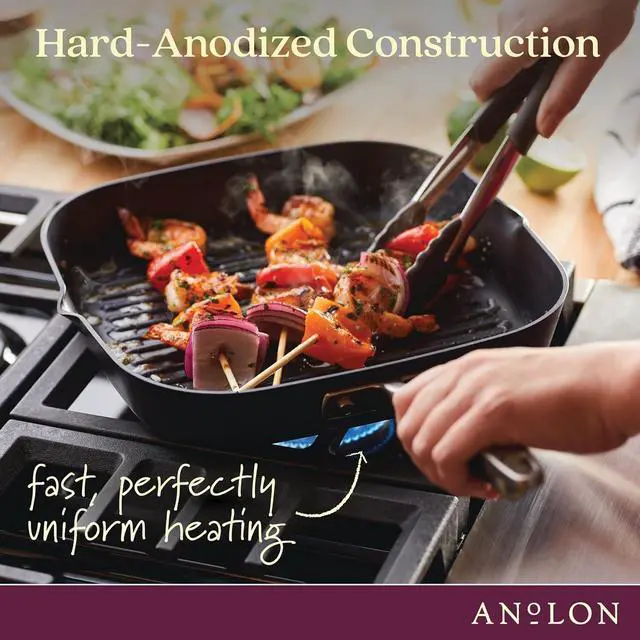 Alt view image 7 of 7 - Anolon Advanced Home Hard Anodized Nonstick Deep Square Grill/Griddle Pan with Pour Spouts, 11 Inch, Onyx