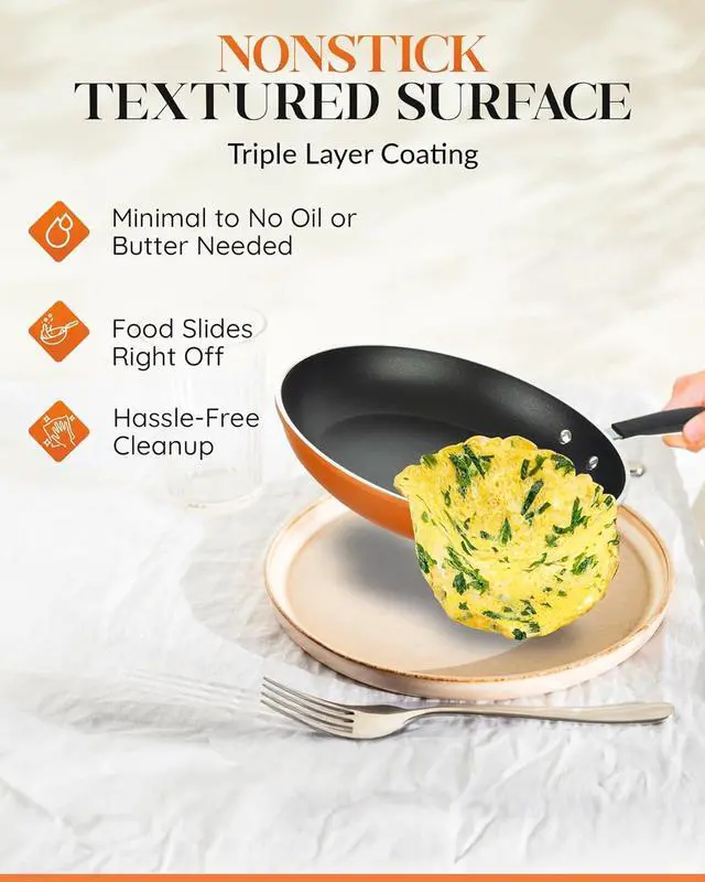 Alt view image 3 of 7 - GOTHAM STEEL Copper Cast Frying Pan Set, 3 Piece Nonstick Copper Fry Pans, 8, 10 & 12 Nonstick Frying Pans, Nonstick Skillet Set, Omelet Pan, Cookware, PFOA Free, Dishwasher Safe Cool Touch Handle