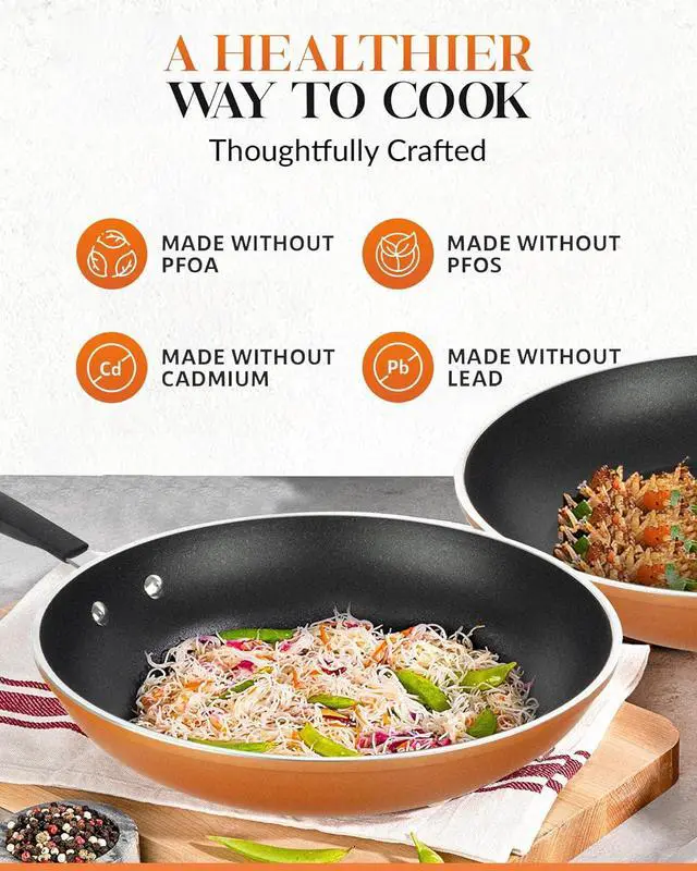 Alt view image 4 of 7 - GOTHAM STEEL Copper Cast Frying Pan Set, 3 Piece Nonstick Copper Fry Pans, 8, 10 & 12 Nonstick Frying Pans, Nonstick Skillet Set, Omelet Pan, Cookware, PFOA Free, Dishwasher Safe Cool Touch Handle