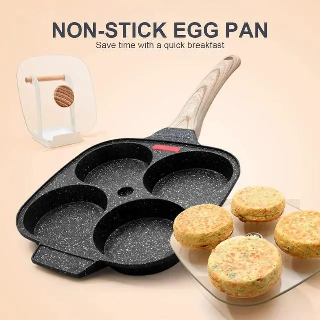 Alt view image 2 of 6 - Fried Egg Pan, Egg Frying Pan with Lid Nonstick 4 Cups Pancake Pan Aluminium Alloy Cooker for Breakfast, Induction Compatible