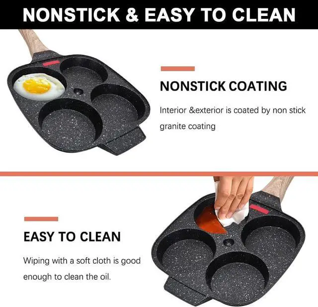 Alt view image 3 of 6 - Fried Egg Pan, Egg Frying Pan with Lid Nonstick 4 Cups Pancake Pan Aluminium Alloy Cooker for Breakfast, Induction Compatible