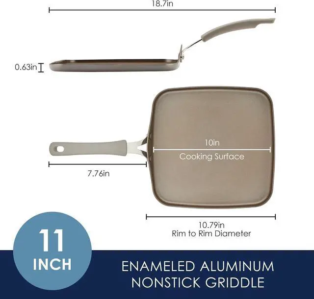 Alt view image 5 of 7 - Rachael Ray Cook + Create Nonstick Stovetop Griddle/Grill Pan, Square, 11 Inch, Gray