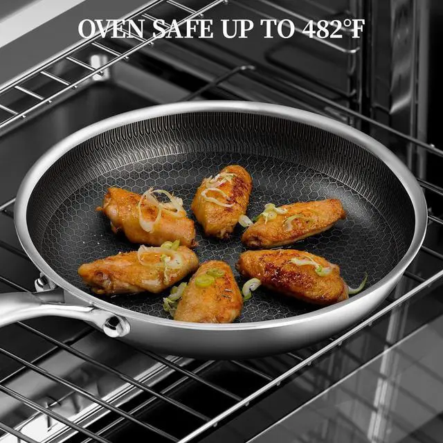 Alt view image 6 of 7 - Stainless Steel Frying Pan with Lid - 9.5 Inch Nonstick Frying Pan with Lid, Honeycomb Stainless Steel Skillet Omelet Chef's Pan with Stay Cool Handle, Induction Compatible, PFOA Free