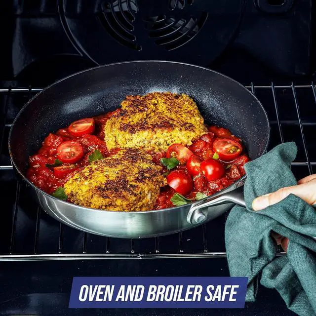 Alt view image 7 of 7 - Blue Diamond Cookware Tri-Ply Stainless Steel Ceramic Nonstick, 9.5" Frying Pan Skillet, PFAS-Free, Multi Clad, Induction, Dishwasher Safe, Oven Safe, Silver