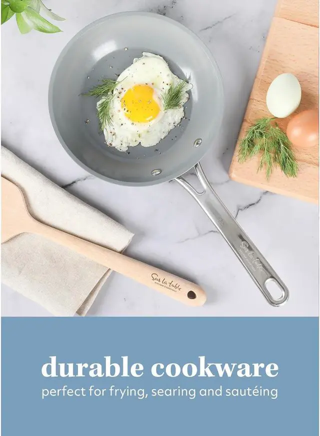 Alt view image 4 of 5 - Sur La Table Kitchen Essentials 8 Inch Fry Pan PFA Free Titanium Ceramic Nonstick Interior Forged Aluminum Cookware Frying Pan - Green - Induction Compatible