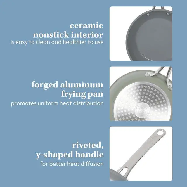 Alt view image 5 of 5 - Sur La Table Kitchen Essentials 8 Inch Fry Pan PFA Free Titanium Ceramic Nonstick Interior Forged Aluminum Cookware Frying Pan - Green - Induction Compatible