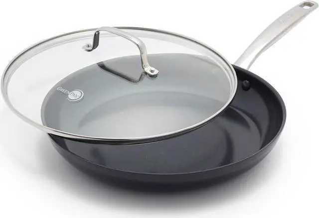 Main image of GreenPan Chatham Black Prime Midnight Hard Anodized Healthy Ceramic Nonstick, 12" Frying Pan Skillet with Lid, PFAS-Free, Dishwasher Safe, Oven Safe, Black