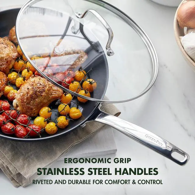 Alt view image 6 of 7 - GreenPan Chatham Black Prime Midnight Hard Anodized Healthy Ceramic Nonstick, 12" Frying Pan Skillet with Lid, PFAS-Free, Dishwasher Safe, Oven Safe, Black