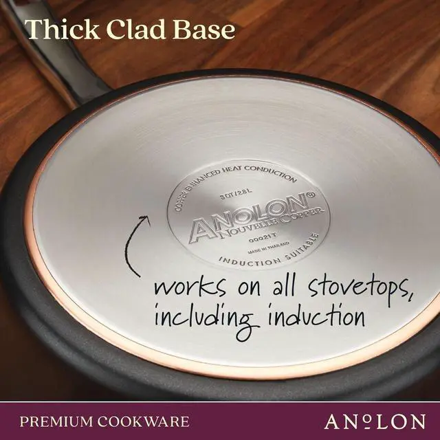 Alt view image 5 of 7 - Anolon Nouvelle Copper Nonstick Frying / Fry Pan Set / Hard Anodized Skillet Set - 8.5 Inch and 10 Inch, Black Onyx