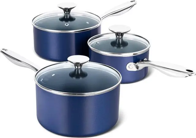 Main image of MICHELANGELO Sauce Pan Sets, Ceramic Saucepans with Lids, 1Qt & 2Qt & 3Qt Sauce Pans with Lid, Nonstick Saucepan Set, Small Pot with Stainless Steel Handle, Oven Safe, Blue