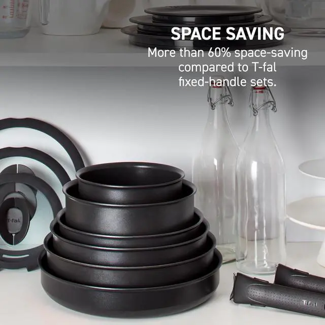 Alt view image 3 of 7 - T-fal Ingenio Expertise Non Stick Fry Pan Set 3 Piece, Induction, Oven Broiler Safe 500F, Cookware, Pots and Pans Set with Removable/ Detachable Handle, RV, Camping, Dishwasher Safe, Stackable, Black