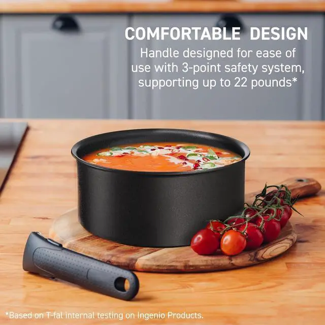 Alt view image 5 of 7 - T-fal Ingenio Expertise Non Stick Fry Pan Set 3 Piece, Induction, Oven Broiler Safe 500F, Cookware, Pots and Pans Set with Removable/ Detachable Handle, RV, Camping, Dishwasher Safe, Stackable, Black