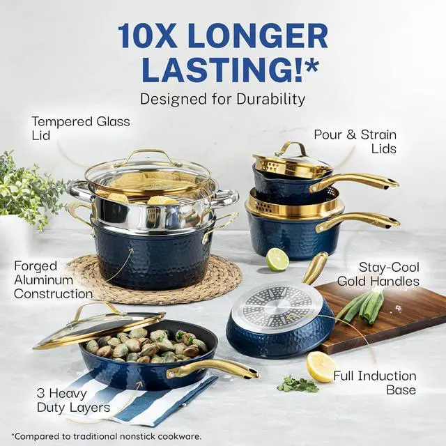 Alt view image 5 of 7 - Granitestone 10 Inch Non Stick Frying Pans Nonstick Frying Pan Skillet Nonstick Pan, Large Non Stick Pan, Induction Pan, Kitchen Pans, Cooking Pan, Ceramic Pan for Cooking, Dishwasher Safe, Navy Blue