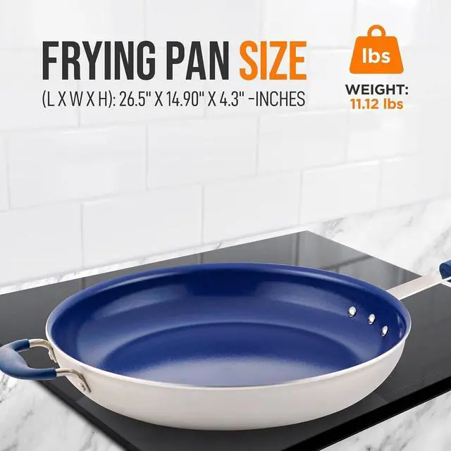 Alt view image 2 of 7 - NutriChef 14" Extra Large Fry Pan - Skillet Nonstick Frying Pan with Silicone Handle, Ceramic Coating, Blue Silicone Handle, Stain-Resistant And Easy To Clean, Professional Home Cookware