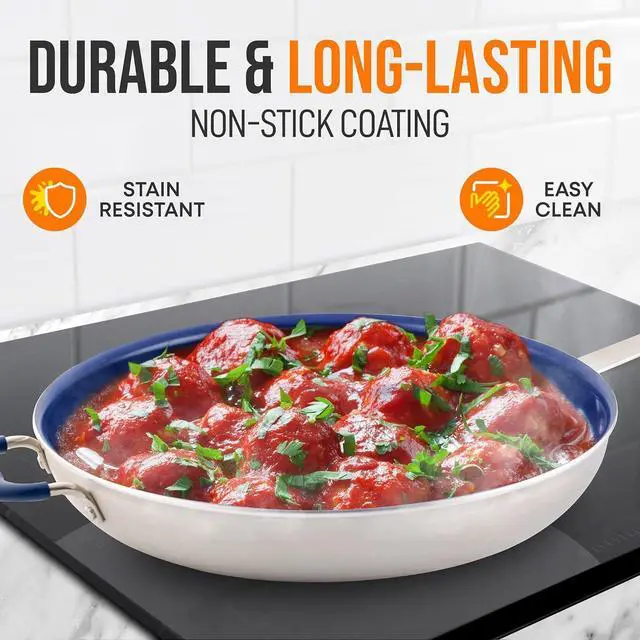 Alt view image 6 of 7 - NutriChef 14" Extra Large Fry Pan - Skillet Nonstick Frying Pan with Silicone Handle, Ceramic Coating, Blue Silicone Handle, Stain-Resistant And Easy To Clean, Professional Home Cookware