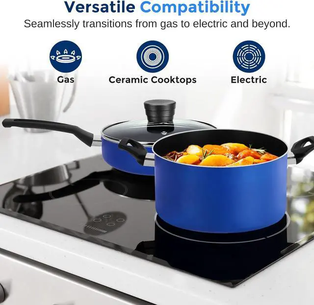 Alt view image 6 of 7 - SereneLife 20-Piece Blue Cookware and Knives Set - Includes Multi-Sized Nonstick Pots and Pans with Lids and Utensils, Heat Resistant, Dishwasher Safe