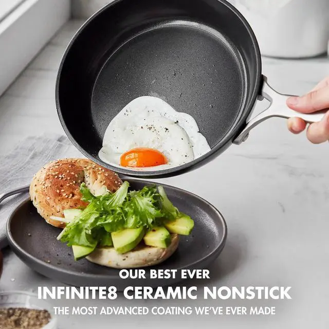 Alt view image 2 of 7 - GreenPan GP5 Hard Anodized Healthy Ceramic Nonstick 8" Frying Pan Skillet, Heavy Gauge Scratch Resistant, Stay Flat Surface, Induction, Mirror Finish Handle,Oven Safe, PFAS-Free, Black